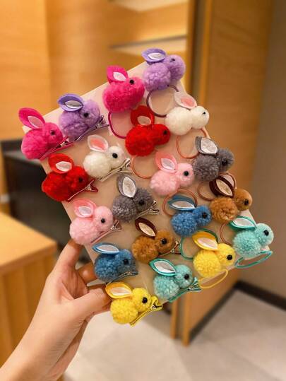10pcs Colorful Fluffy Cute Rabbit Hair Scrunchies/Hair Clips For Girls