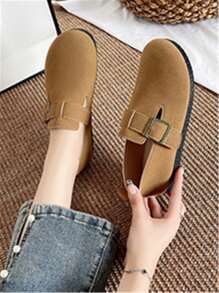 Giày bệt đế tròn có thắt lưng mới 2024 dành cho nữ, giày lười cổ điển, cỡ lớn - màu nâu - Xem 2