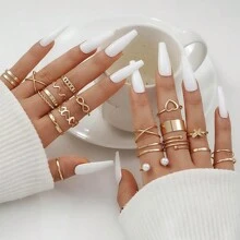 Bộ 22 chiếc nhẫn đốt ngón tay nữ có dây xích rắn, nhẫn midi phong cách Bohemian cổ điển, nhiều kích cỡ - Vàng - Xem 7