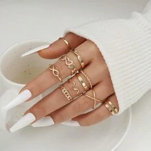 Bộ 22 chiếc nhẫn đốt ngón tay nữ có dây xích rắn, nhẫn midi phong cách Bohemian cổ điển, nhiều kích cỡ - Vàng - Xem 8