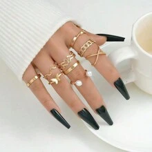 Bộ 22 chiếc nhẫn đốt ngón tay nữ có dây xích rắn, nhẫn midi phong cách Bohemian cổ điển, nhiều kích cỡ - Vàng - Xem 6
