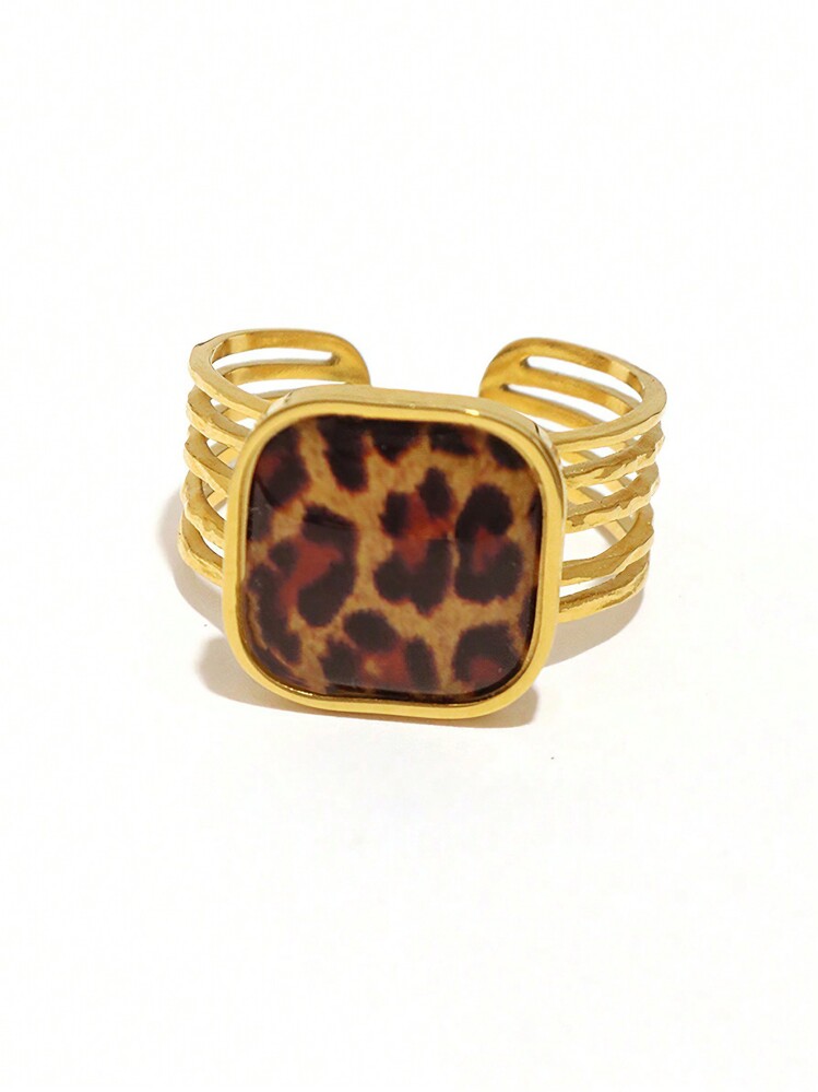 Frminee 1 件/2 件/4 件豹纹玳瑁时尚复古 18K 金不锈钢叠戴戒指，适合女性在秋冬季日常聚会时佩戴，作为礼物、圣诞节、情人节、妈妈、母亲、母亲节、礼物 - 彩色 - 查看 3
