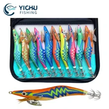 10 件装鱿鱼夹具和木制虾套装，鱿鱼夹具，发光人造木制虾钓鱼饵钓鱼用品