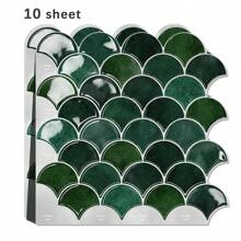 10/30pcs Self-Adhesive Wall Tiles - Heat & Waterproof, Perfect For Kitchen Backsplash, Bathroom Decor, And RVs - Green - View 7