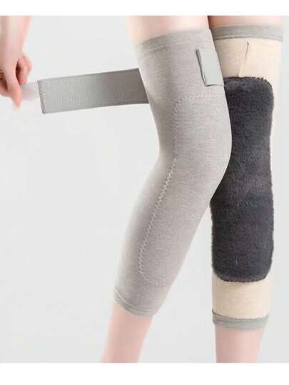 1pc Thickened Thermal Fleece Knee Sleeve, Long Knee Warmer With Strap, Unisex Knee Support Brace For Autumn/Winter Gym Accessories Knee Support