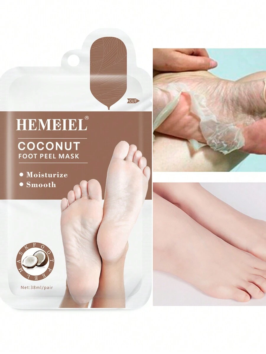HEMEIEL 1/3/5/7 双装椰子油去角质足膜，适用于干燥、老化、皲裂的足部，足部去角质面膜，保湿滋养去角质面膜，去除死皮，男女通用足部护理，圣诞礼物 - 棕色 - 查看 1