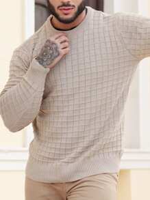 Men's Striped Knitted Sweater Blouse - Beige - View 2