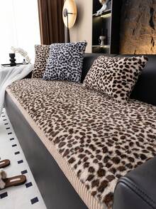 1 szt. pogrubiona pluszowa poduszka na sofę z nadrukiem w panterkę, bawełniany koc w stylu boho, wykonany z jednoczęściowej, krótkiej pluszowej tkaniny, nadający się do prania w pralce, przyjazny dla zwierząt, antypoślizgowy pokrowiec ochronny, odpowiedni do sof jedno- i czteroosobowych, prezent świąteczny