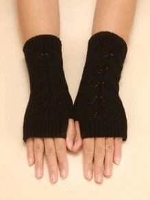 1 双女士镂空针织露指手套，保暖手套，适合秋冬季日常使用 - A - 查看 13