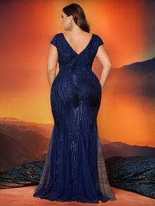 XUIBOL Formalna suknia wieczorowa w dużym rozmiarze, elegancka na galę, wesele, ceremonię ukończenia szkoły, bankiet - Granatowy - Zobacz 5