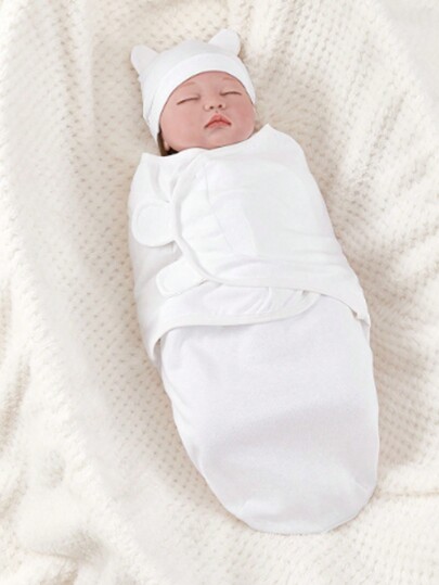 بطانية لف للمواليد الجدد، أبيض نقي، ناعمة ومريحة، هدية للأطفال الرضع الذكور والإناث