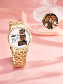 1pc Customized Engraved Photo Watch With Metal Strap, Personalized Photo Watch Gift For Boyfriend, Husband, Valentine's Day, Birthday, Graduation, Wedding, Father's Day