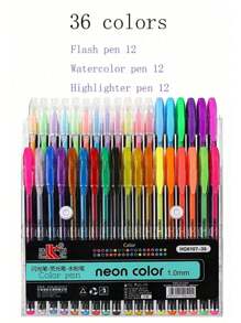12/18/36/48/60PCS Neutral Pens Unique Colors (No Repetition) Adult Coloring Book Set Drawing Box, Coloring, Doodle Color Creative Manual Colors, Perfect For Drawing, Painting Christmas, Christmas Gifts, New Year Gifts School Supplies, School Essentials, Return To School, School Supplies, Return To School Supplies, Return To School Supplies - Multicolor - View 9