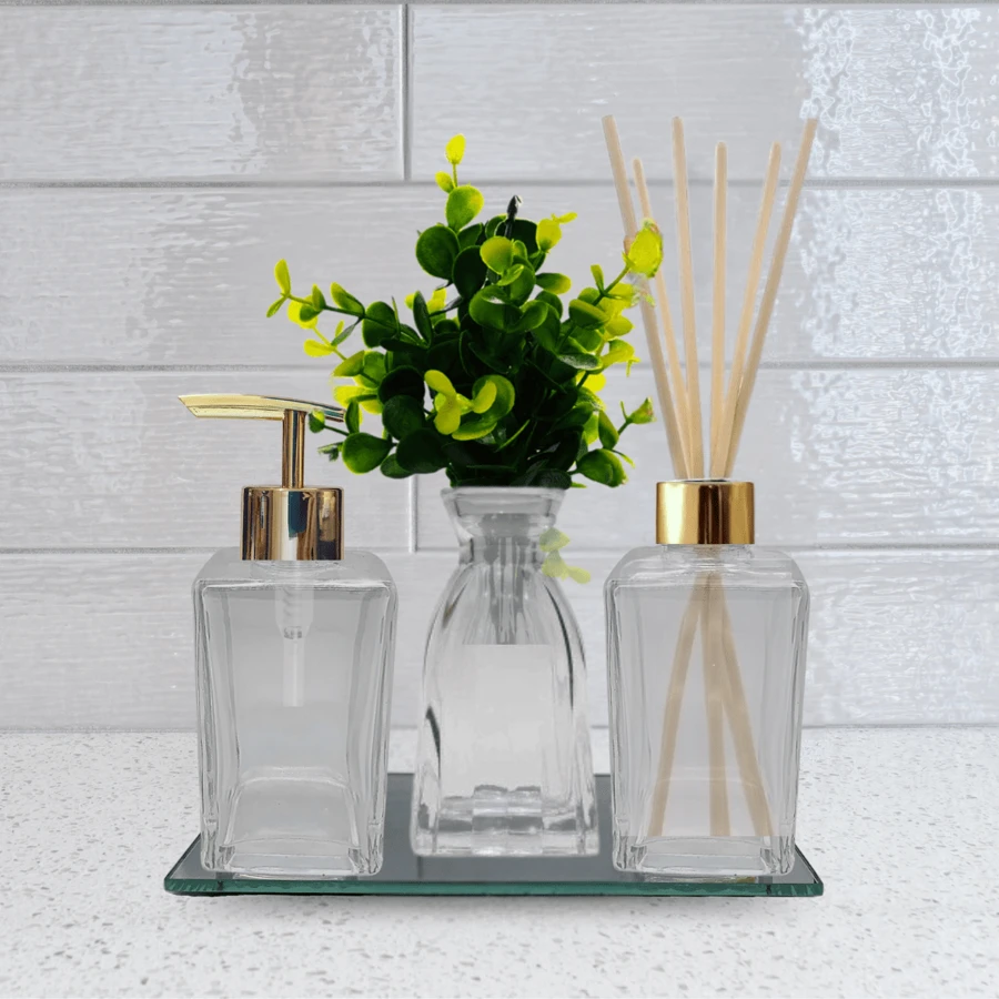 Square Glass Washbasin Kit 150ml Low With Vase And Decorative Tray + Diffuser Lid And Pump Prime - 查看 1
