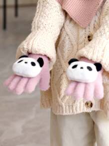 1 双儿童熊猫卡通水貂毛针织手套 - 1Pair - 查看 8