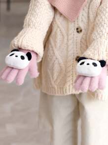 1 双儿童熊猫卡通水貂毛针织手套 - 1Pair - 查看 9
