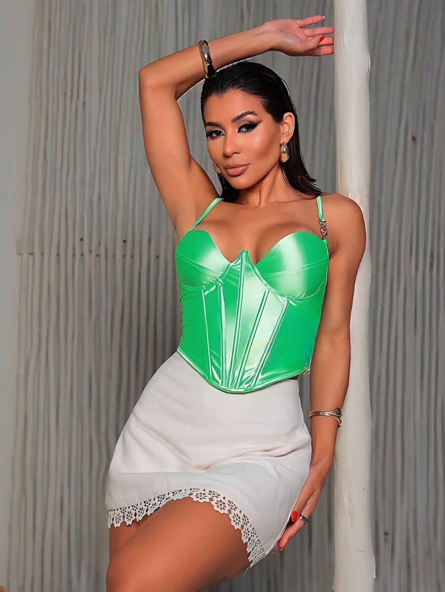 Women's Corset Corselet Bodice Satin Straps Elegant New Release - màu xanh lá - Xem 1