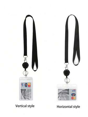 1pc Clear Retractable Vertical Waterproof ID Card Holder, Name Badge Lanyard, Suitable For ID/Bank Cards/Bus Cards Back To School