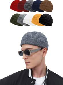Cappello beanie di da uomo, stile hip hop di strada, in tinta unita, berretto lavorato a maglia caldo, senza visiera, adatto per l'all'aperto invernale, come passeggiare, andare in bicicletta, viaggiare e uso quotidiano