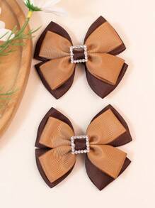 2 chiếc kẹp tóc trang trí nơ kim loại vuông hai lớp màu tương phản màu kaki cho nữ, thời trang đa năng để sử dụng hàng ngày - Nhiều màu - Xem 3