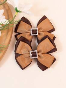 2 chiếc kẹp tóc trang trí nơ kim loại vuông hai lớp màu tương phản màu kaki cho nữ, thời trang đa năng để sử dụng hàng ngày - Nhiều màu - Xem 4