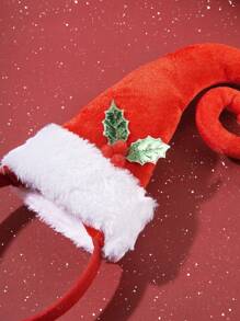 1 pieza Diadema con cuernos de terciopelo rojo para fiesta de Navidad, decoración navideña con diseño 3D de Papá Noel, accesorio para el cabello tipo diadema para mujeres