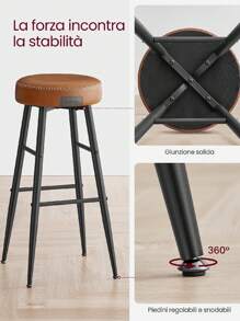 VASAGLE EKHO Collezione - Sgabelli Cucina, Set da 2 Sgabelli Alti da Bar, Sedie Cucina, Rivestimento con Cucitura, Altezza 76,2 cm, Sala da Pranzo, Facile da Montare, Nero Inchiostro/Verde Foresta/Marrone Caramello - marrone moka 76,2 cm - Visualizzare 9