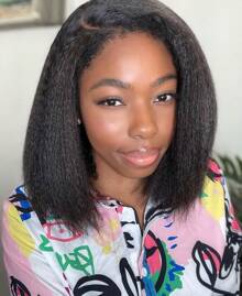 Kinky Straight Wig Human Hair 13x4 Transparent Lace Front Wigs Human Hair Wigs For Women Yaki Straight Human Hair Wig Glueless Frontal Wigs Human Hair Pre Plucked Bob Wig 200% Density - Natural Black - Xem 1