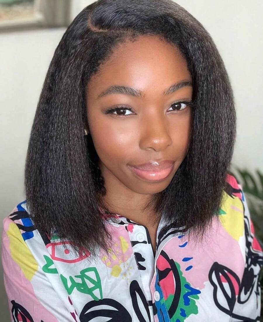 Kinky Straight Wig Human Hair 13x4 Transparent Lace Front Wigs Human Hair Wigs For Women Yaki Straight Human Hair Wig Glueless Frontal Wigs Human Hair Pre Plucked Bob Wig 200% Density - Natural Black - Xem 1