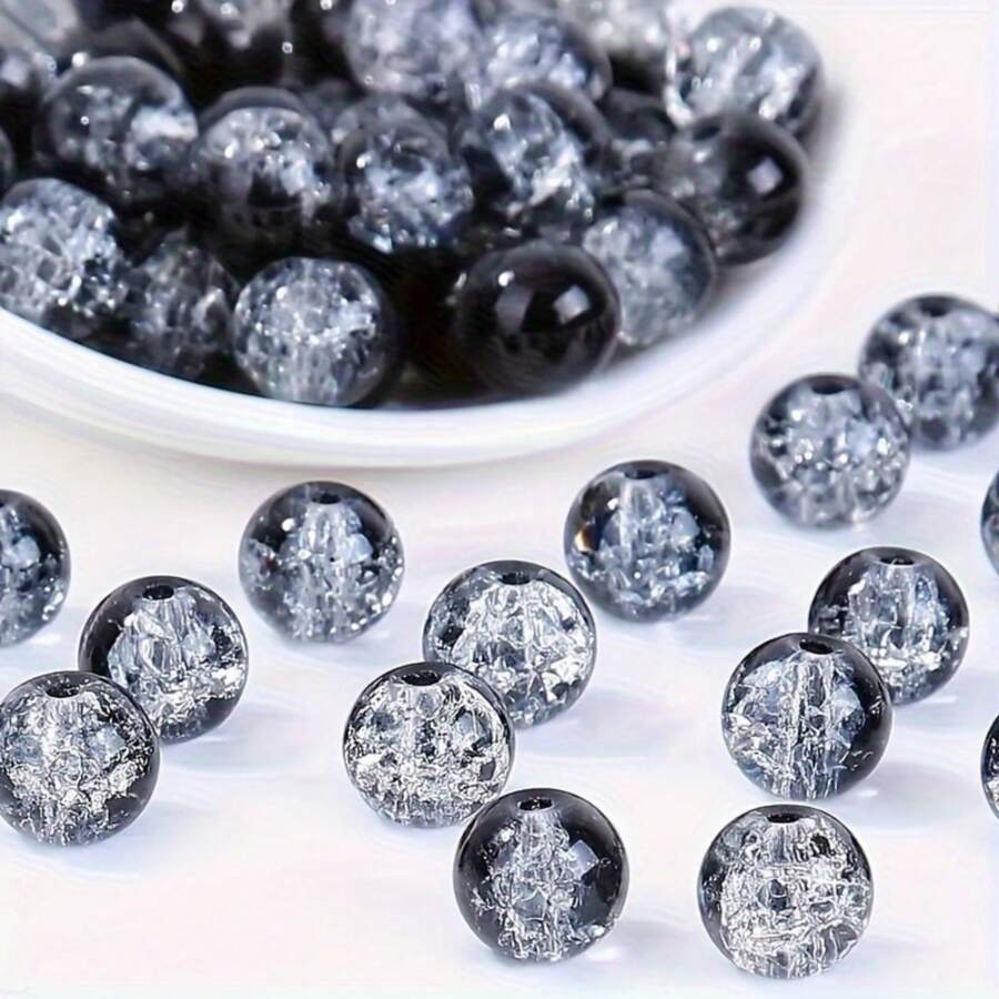 50/100 颗 8 毫米黑色裂纹亚克力珠，适合 DIY 珠宝制作，时尚简约风格，非常适合情侣手链和工艺配件