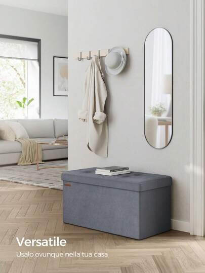SONGMICS Pouf Pieghevole, Cassapanca in Velluto, Contenitore, Poggiapiedi, con 2 Contenitori, 38 x 76 x 38 cm, Portata 300 kg, per Corridoio, Soggiorno, Camera da Letto, Grigio Ardesia/Grigio Tortora/Rosa Gelatina/Bianco Crema