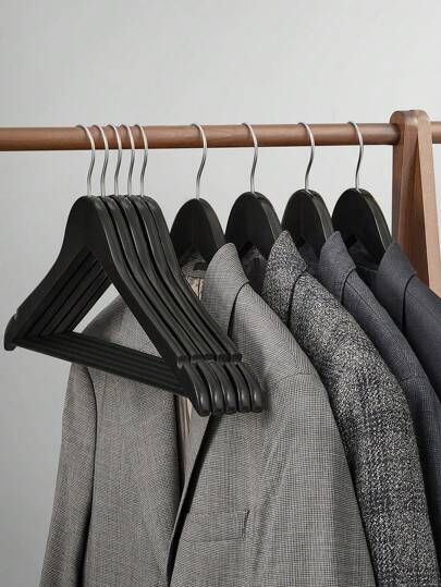 SONGMICS Grucce Legno, 20 Pezzi, Appendiabiti con Scanalature su Spalle, Barra Portapantaloni Antiscivolo e Gancio Girevole a 360°, per Completi Camicie Cappotti, Nero e Argento, Ritorno a Scuola