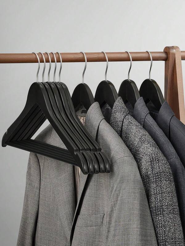 SONGMICS Grucce Legno, 20 Pezzi, Appendiabiti con Scanalature su Spalle, Barra Portapantaloni Antiscivolo e Gancio Girevole a 360°, per Completi Camicie Cappotti, Nero e Argento, Ritorno a Scuola