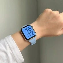 1条超薄硅胶表带，兼容，女士运动款，尺寸：38mm、40mm、41mm、42mm、44mm、45mm、46mm、49mm；纤薄橡胶表带，兼容 Ultra、S10、9/8/7/6/5/4/3/2/1、SE系列 - Mist Blue - 查看 3