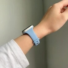 1条超薄硅胶表带，兼容，女士运动款，尺寸：38mm、40mm、41mm、42mm、44mm、45mm、46mm、49mm；纤薄橡胶表带，兼容 Ultra、S10、9/8/7/6/5/4/3/2/1、SE系列 - Mist Blue - 查看 5