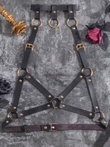 1 件女式哥特式 PU 仿皮露背紧身俱乐部服装 - 黑色 - 查看 5