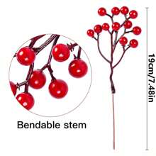 10 sztuk sztucznych roślin piankowych czerwonych owoców ostrokrzewu igły sosny, sztuczne gałęzie sosny, zielone liście igieł sosny gałązki, sztuczne gałęzie cedru zieleni DIY akcesoria na święta zima, walentynki, prezent