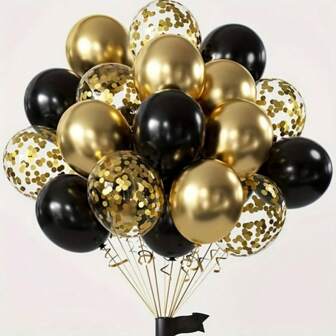 50pcs Black And Gold Confetti Latex Balloon Sets For Weddings, Birthdays, Graduations, New Year's Decorations, Anniversaries, Bridal Showers, Father's Day, Retirements, Proms, Quinceanera, Proms, Indoor And Outdoor Decorations