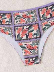Set de 2 piezas con parte superior e inferior de bikini con estampado floral y tirantes de espagueti para mujer, de verano