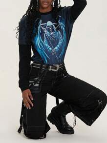 Women Cargo Jeans, Striped Zipper Button Closure Loose Casual Trousers Streetwear With Pockets - 白色 - 查看 5