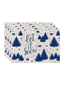 1 Stück/4 Stück/6 Stück, Weihnachten Winter Tisch-Platzsets, Weihnachten blaue Grünpflanzen Schneeflocken Rentier Leinen Platzsets, schmutzabweisende Platzsets, geeignet für Zuhause, Esszimmer und Restaurant, Tischdekor, Heimwaren