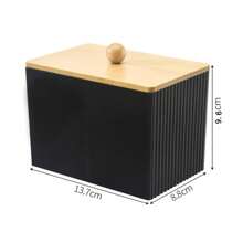 1pc Wave Pattern Square Storage Box, Tabletop Compartment Storage Box With Bamboo Lid, Dust-Proof, Transparent For Pads, Cleaning Swabs, Personal Items, Small Objects - Multicolor - View 7