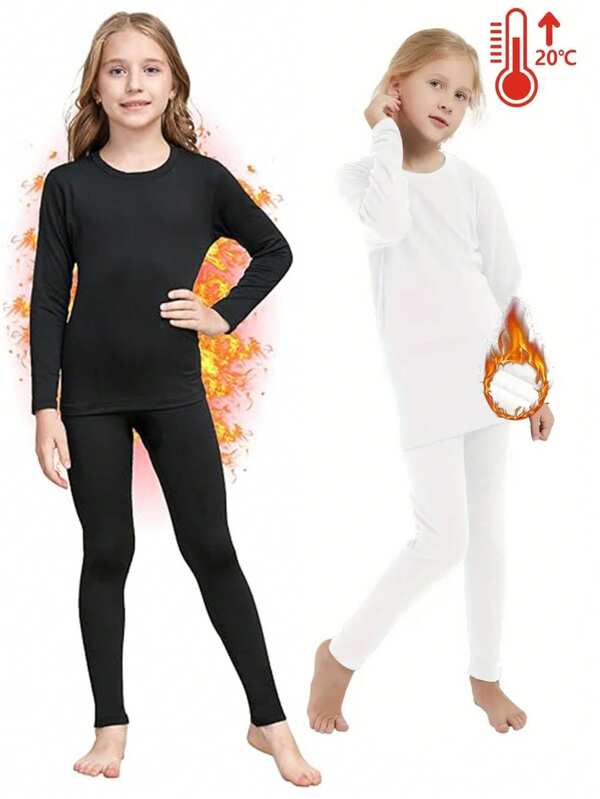 Children's Thermal Underwear Set, Long-Sleeved Tops, Super Soft Long Thermal Leggings For Winter Workouts, Black And White