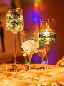 Glass Candle Holder For Table Centerpiece - Tall Tea Lights Candle Holder, Elegant Clear Long Stem Candle Holders For Pillar Candles, Floating Candle Holder For Wedding, Party, Home Decor, Set Of 3,Halloween And Christmas Decorations Gifts Birthday Graduation