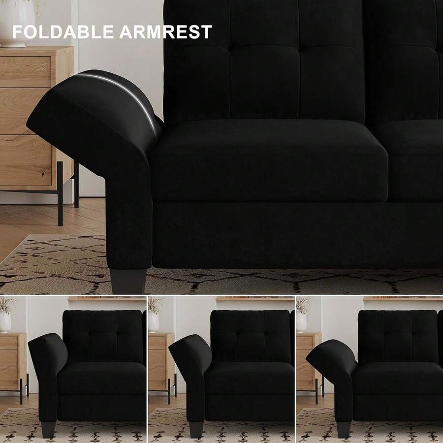 Convertible Sectional Couch Velvet L Shaped Sofa 4 Seat Sofa With