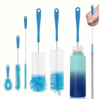5 件/套豪华奶瓶清洁刷套装 - 长柄 5 合 1 多功能清洁剂，适用于窄颈瓶、运动水壶、咖啡杯、玻璃杯、烧瓶等 - 易于使用、有效且节省空间的设计