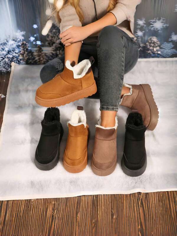 Nuevas botas de nieve con suela gruesa para mujeres - Forro térmico suave, de moda, suela gruesa para comodidad, adecuadas para uso en exteriores en invierno