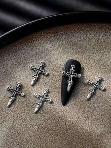 10 件深色哥特式复古金属美甲装饰 - 和心形，银色 - 銀色 - 查看 6