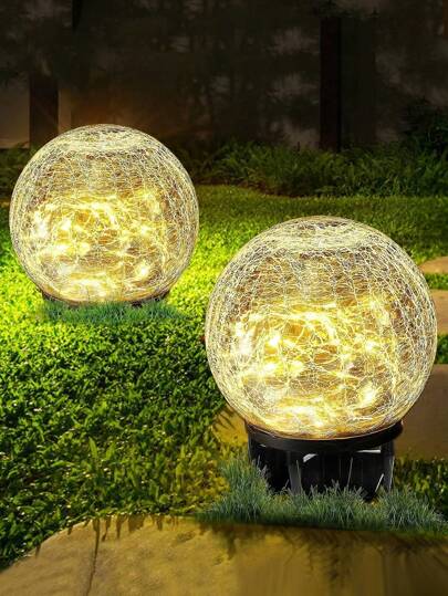 1pc Solar Crackle Glass Ball Light Outdoor Garden And Lawn Decoration Easy To Install Lighting Warm Multicolor Ambient Lighting For Lawn Courtyard Table Festival Activity Decoration Solar Nickel Battery