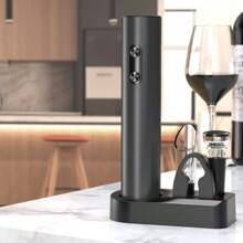 Electric Wine Bottle Opener, Ideal For Parties And Wine Lovers - Kitchen Accessories Gift, Easy Wine Opener And Storage, Battery Operated (Batteries Not Included). Available In Set And Single Unit, Set Includes Opener, Foil Cutter, And Storage Base.